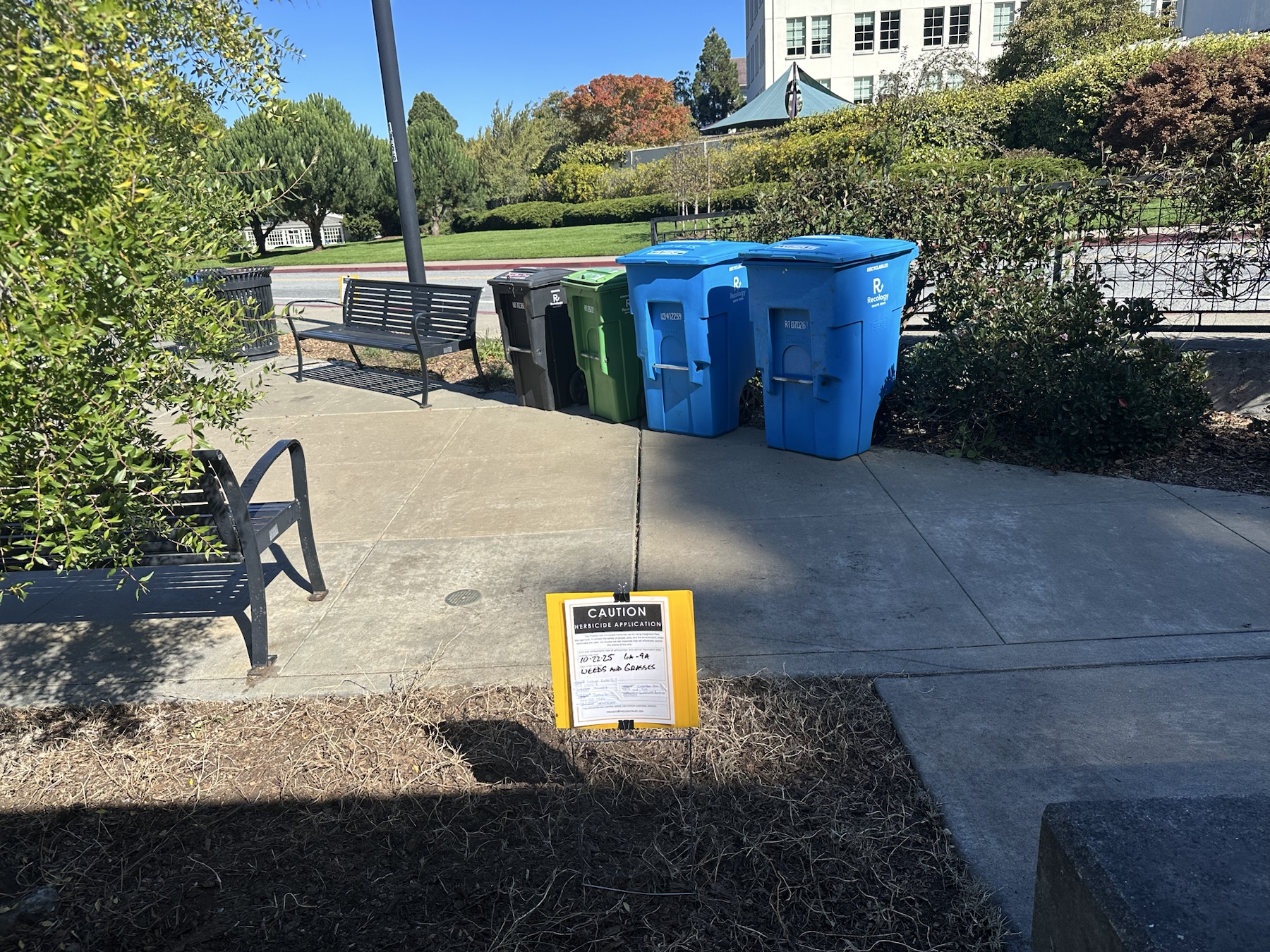 Context image of herbicide application sign outside USPS 558-B in the Presidio